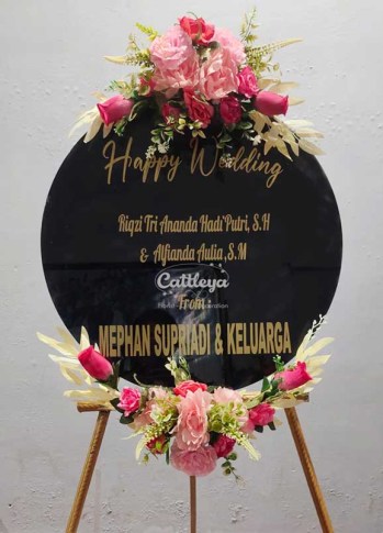 papan bunga akrilik happy wedding
