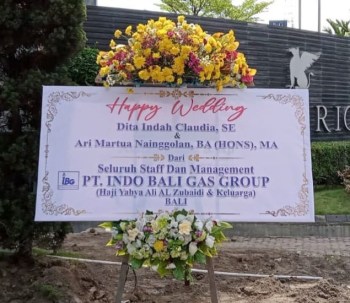bunga papan printing happy wedding